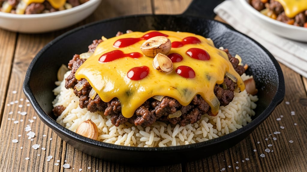 Cheeseburger Rice Skillet Recipe: One-Pan Crispy-Topped Comfort