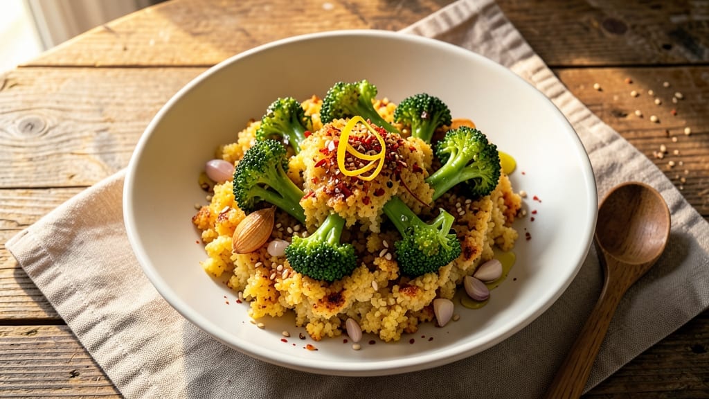 Broccoli Rice Dish Recipe: Crispy-Topped Cauliflower Rice with Garlicky Broccoli
