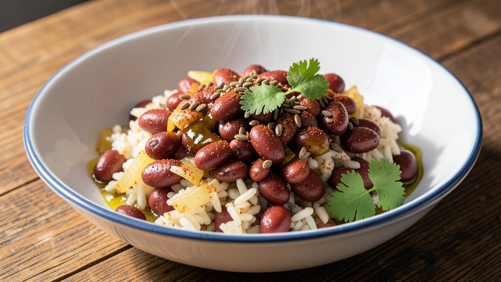 Canned Red Beans and Rice Recipe Vegetarian: Smoky Spiced Bowl With Crunchy Celery Topping