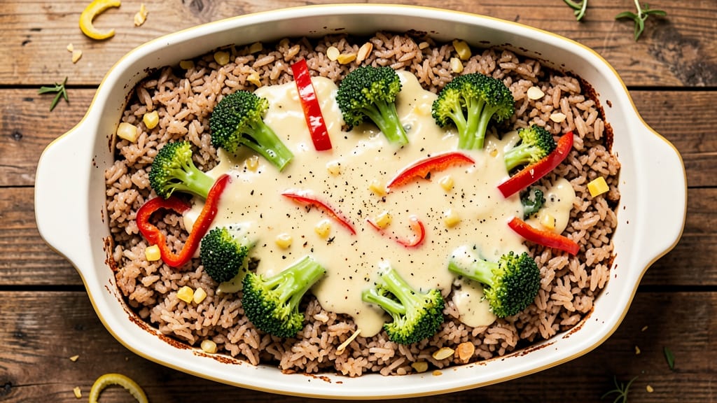 Broccoli Rice Casserole Healthy Recipe: Lightened-Up Cheesy Crunch Topping