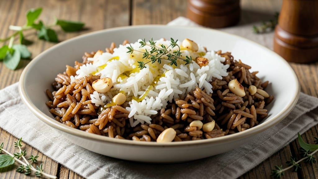 Brown and White Rice Recipe: Two-Tone Grain Bowl With Crispy Edges