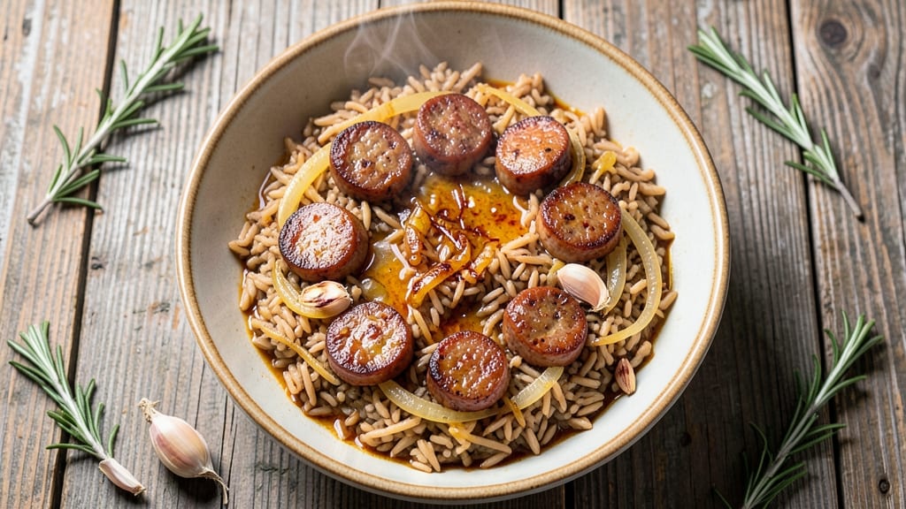 Brown Rice and Sausage Recipe: Smoky Saffron Flavor With Crispy Edges