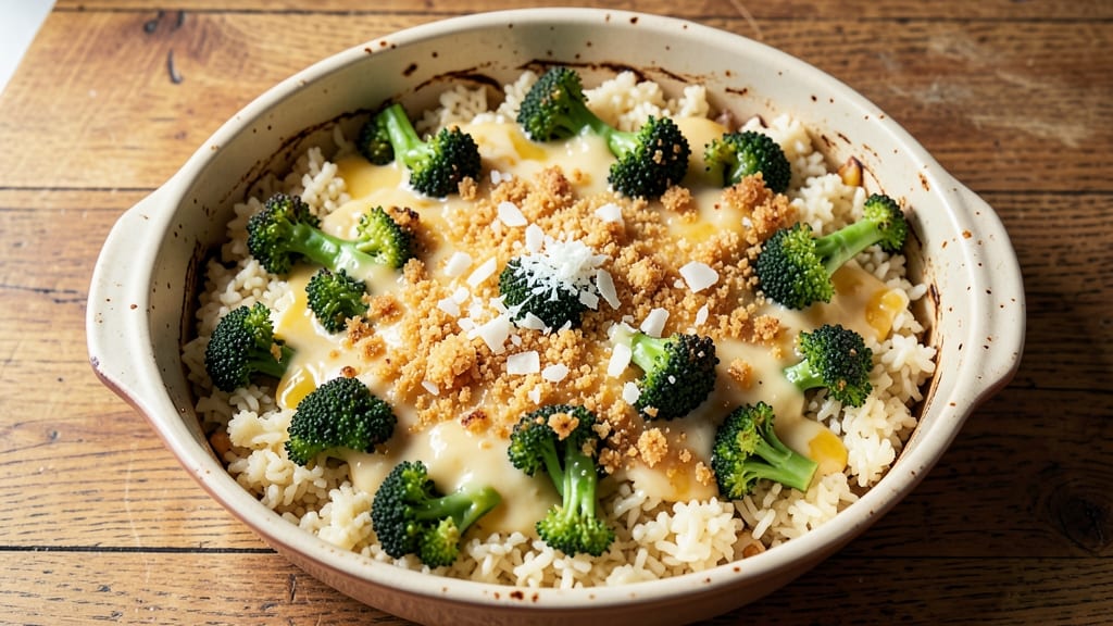 Broccoli Rice Casserole Recipe With Minute Rice: Crispy Top, Creamy Cheese-Filled Core