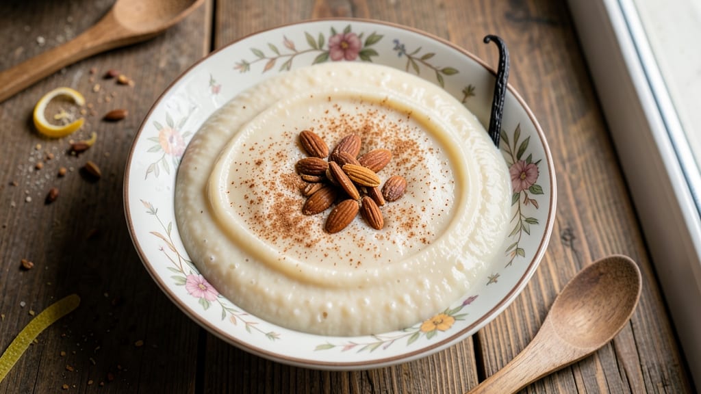 Boiled Rice Pudding Recipe: Velvety Vanilla Custard With Toasted Almond Crunch