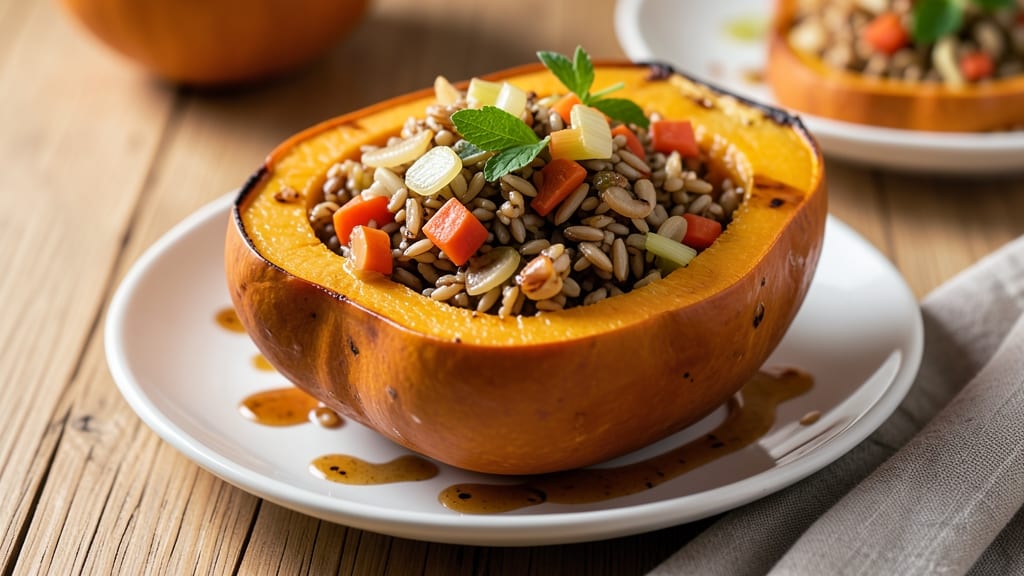 Butternut Squash Stuffed With Wild Rice Recipe: Nutty Earthy Filling With Crispy Roasted Top