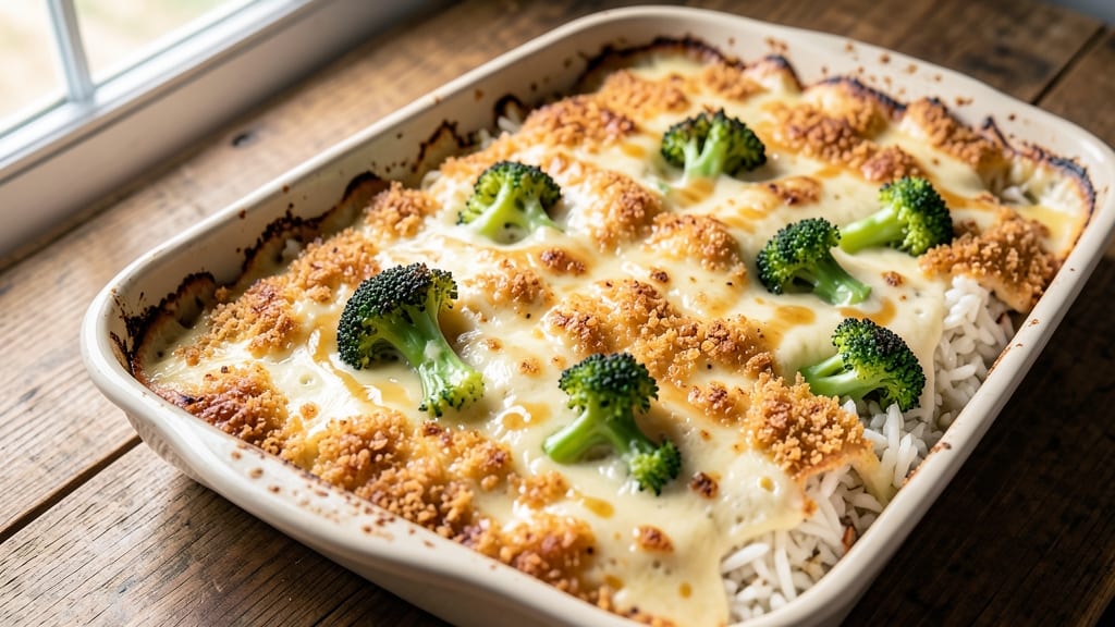 Broccoli Rice and Cheese Casserole Recipe With Velveeta: Crispy Top, Melty Cheese Magic