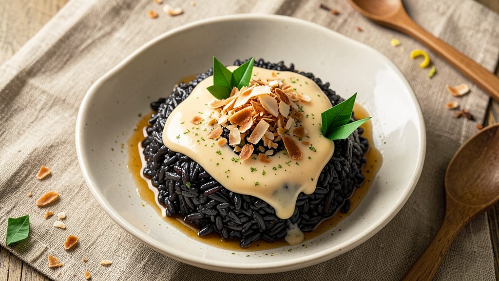 Black Glutinous Rice Dessert Recipe: Sticky Sweetness With Pandan Cream Swirl