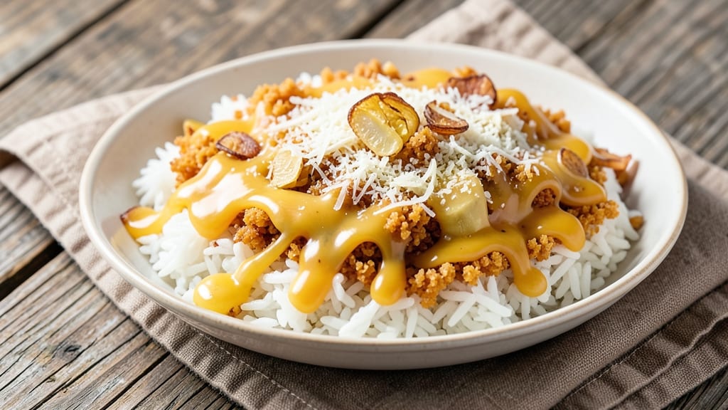 Cheesy Rice Pilaf Recipe: Three-Cheese Melting Pot With Toasted Herb Crunch