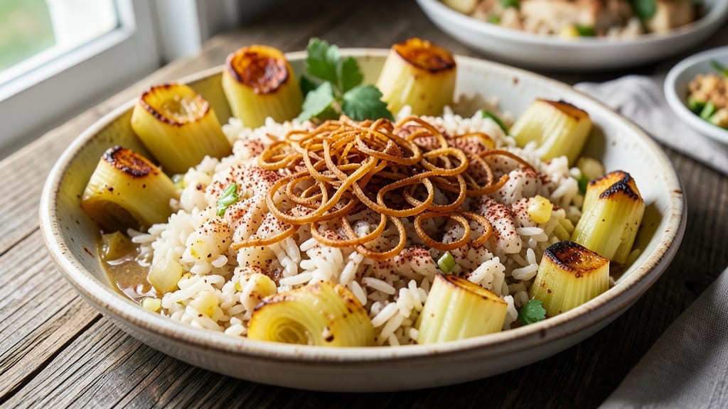 Camp Rice Recipe: One-Pot Smoky Sweetness With Crispy Celery Crown