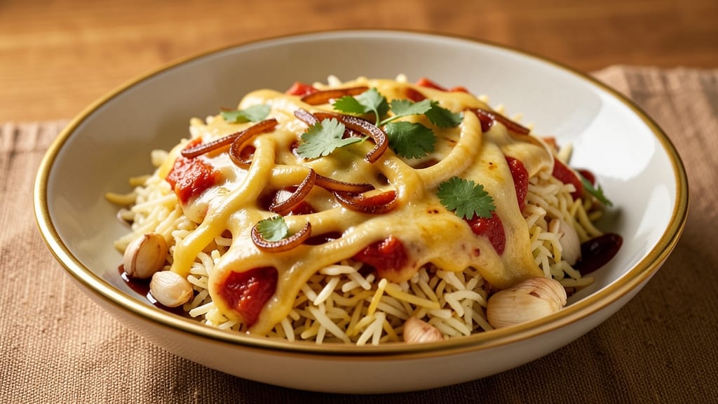 Cheese Rice Indian Recipe: Spiced Tomato Gravy Over Fluffy Basmati