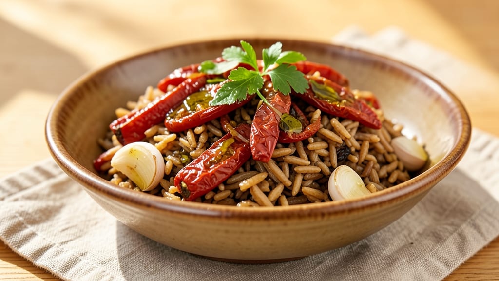 Brown Rice with Sun-Dried Tomatoes Recipe: Umami-Packed Mediterranean Grain Bowl