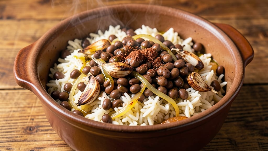 Black Eyed Peas and Rice Crockpot Recipe: Smoky Garlic Gravy Over Fluffy Grains