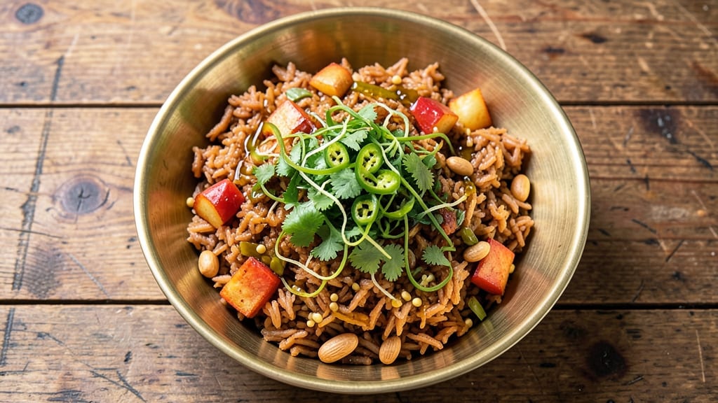 Brown Rice Poha Recipe: Fluffy Turmeric Rice with Toasted Peanuts