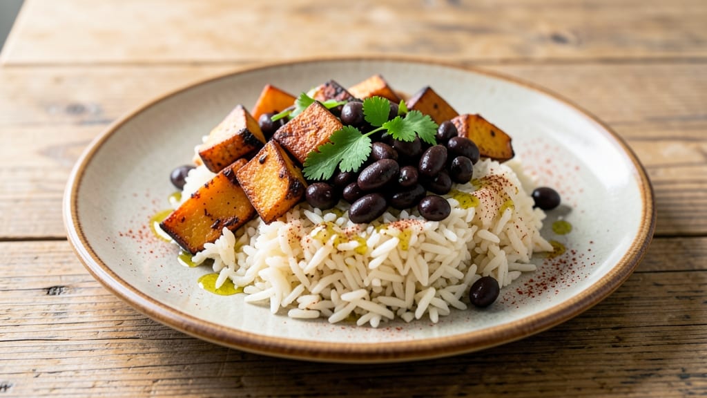 Black Beans, Rice, and Sweet Potato Recipe: Hearty Vegan Bowl with Caramelized Sweetness