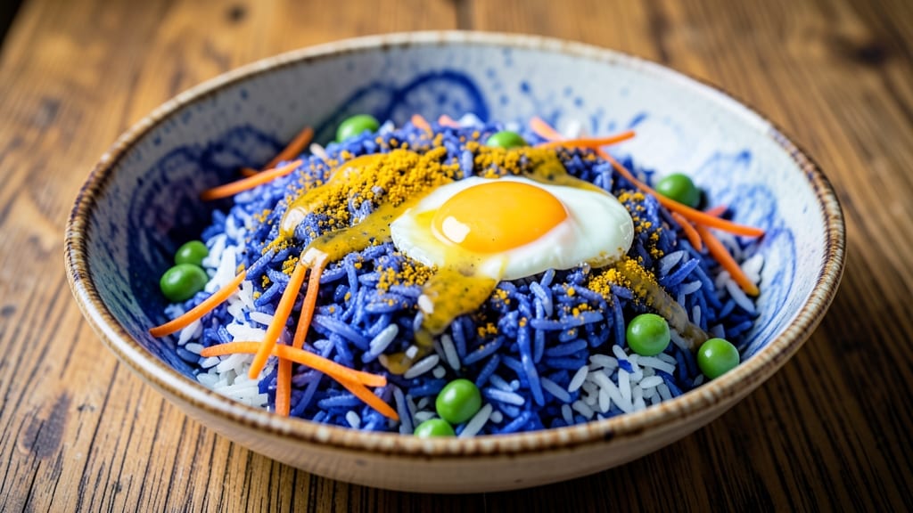 Blue Fried Rice Recipe: Vibrant Turmeric and Peas Pop With Every Bite